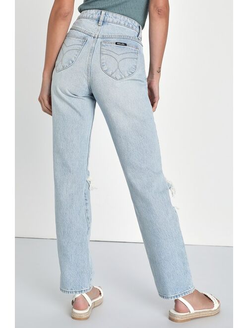 Rolla's Classic Straight Light Wash Distressed High Rise Denim Jeans