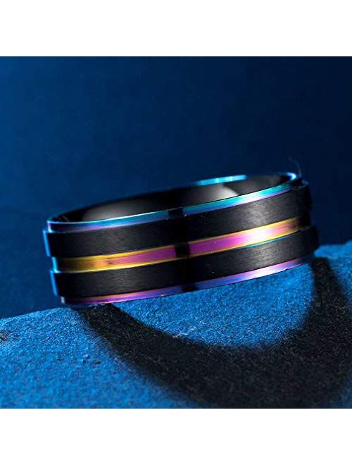 Ronliy Men Women Rainbow Colorful LGBT Ring Stainless Steel Wedding Band Lesbian & Gay Rings