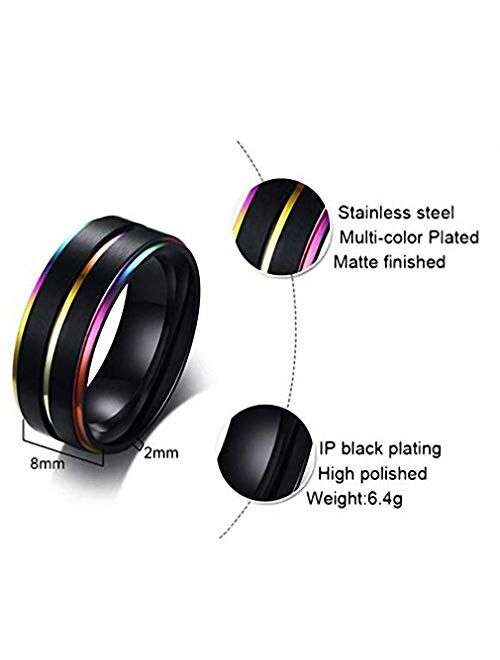 Ronliy Men Women Rainbow Colorful LGBT Ring Stainless Steel Wedding Band Lesbian & Gay Rings