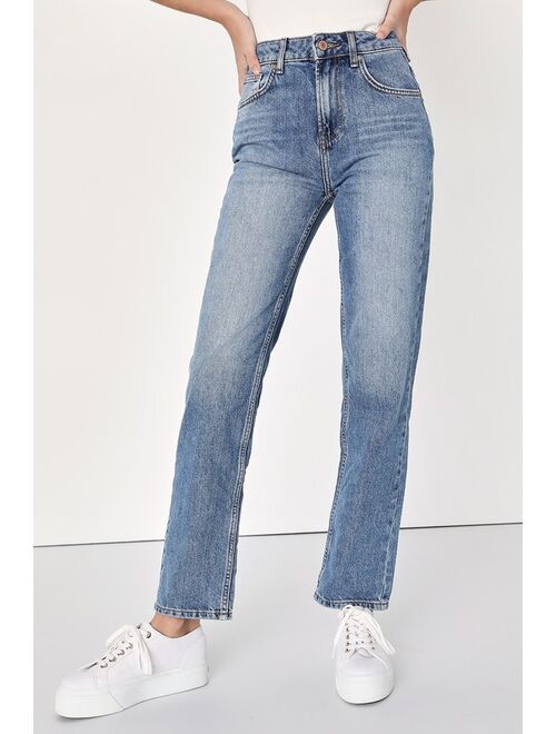 Free People Pacifica Medium Wash High Rise Straight Leg Jeans