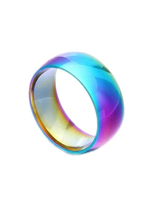 Ronliy Classic Men Women Rainbow Colorful Ring Titanium Steel Wedding Band Ring