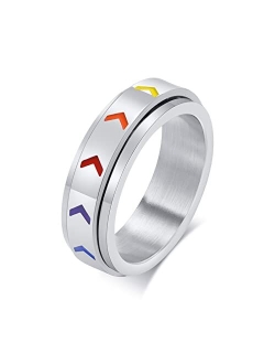 Mealguet Stainless Steel Black Enamel Rainbow Pride Stripe Pride Flag Gay & Lesbian Pride Ring Wedding Band for Men, LGBT Jewelry