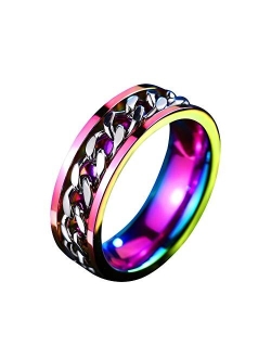 HIJONES Men Women Stainless Steel 8MM Class Spinner Chain Worry Ring Band for Anxiety People