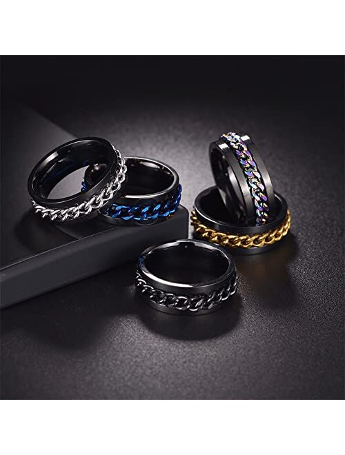 HIJONES Men Women Stainless Steel 8MM Class Spinner Chain Worry Ring Band for Anxiety People