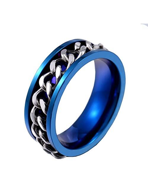 HIJONES Men Women Stainless Steel 8MM Class Spinner Chain Worry Ring Band for Anxiety People