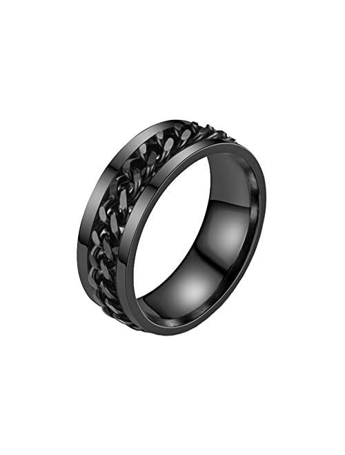 HIJONES Men Women Stainless Steel 8MM Class Spinner Chain Worry Ring Band for Anxiety People