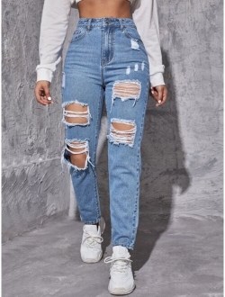 Ripped Frayed Tapered Jeans