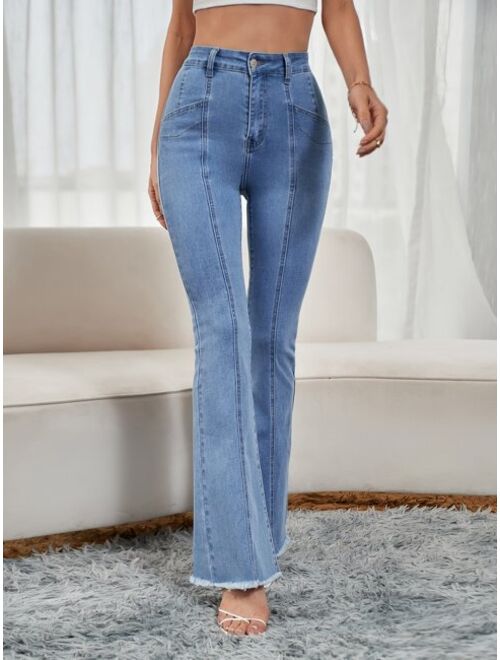 Shein Raw Hem Paneled Flare Leg Jeans