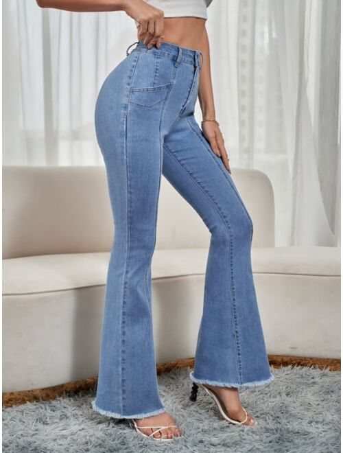 Shein Raw Hem Paneled Flare Leg Jeans