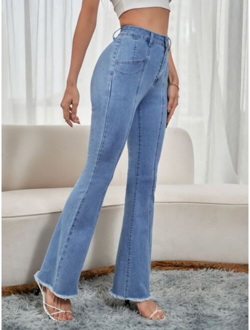 Shein Raw Hem Paneled Flare Leg Jeans