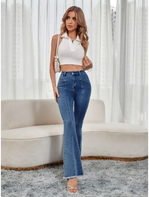 Shein Raw Hem Paneled Flare Leg Jeans