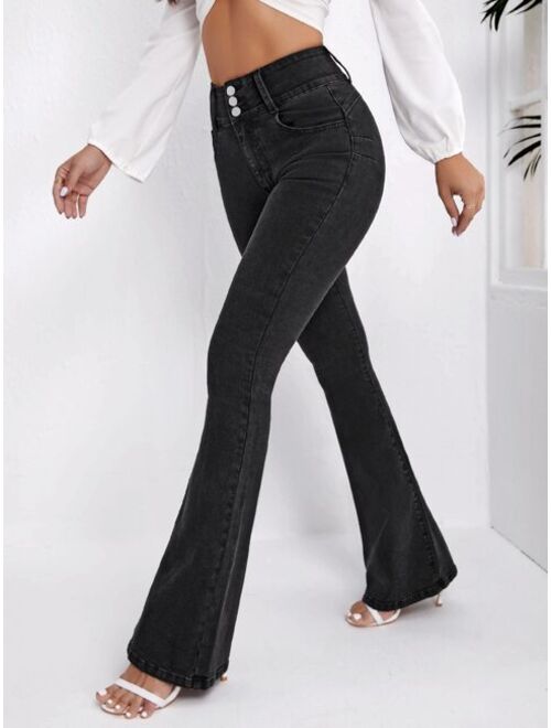 Shein Slant Pocket Flare Leg Jeans