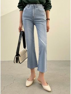 Less Raw Hem Flare Leg Washed Jeans