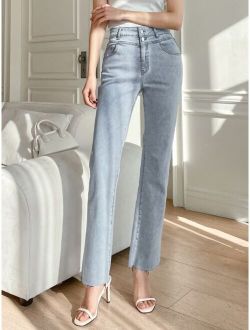 Solid Raw Hem Flare Leg Jeans