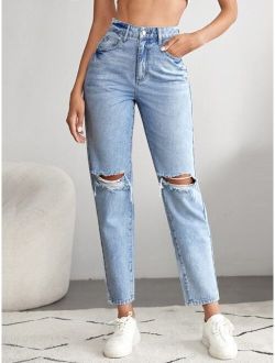 Tall High Waist Ripped Mom Fit Jeans