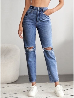 Tall High Waist Ripped Mom Fit Jeans