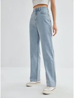 Solid Straight Leg Jeans