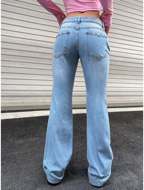 SHEIN ICON Ripped Washed Flare Leg Jeans