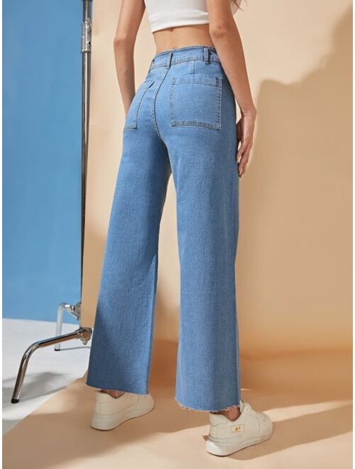 SHEIN Zipper Fly Wide Leg Jeans