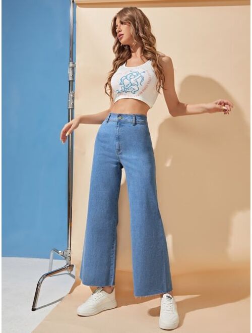 SHEIN Zipper Fly Wide Leg Jeans