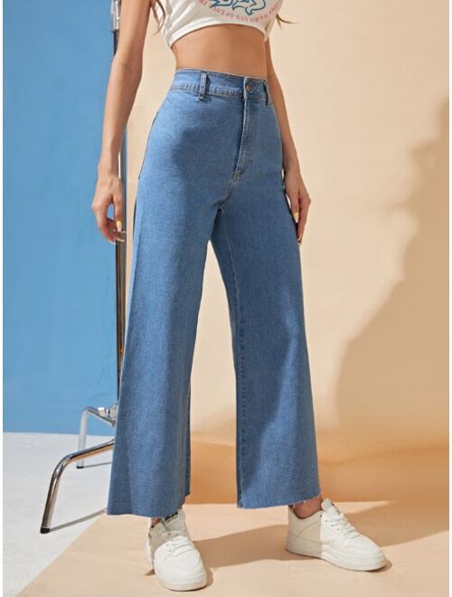 SHEIN Zipper Fly Wide Leg Jeans