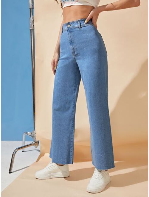 SHEIN Zipper Fly Wide Leg Jeans