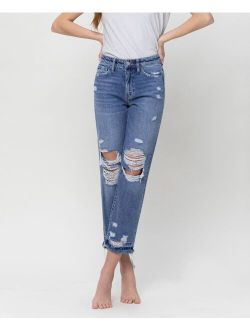 FLYING MONKEY Women's High Rise Released Hem Crop Straight Jeans