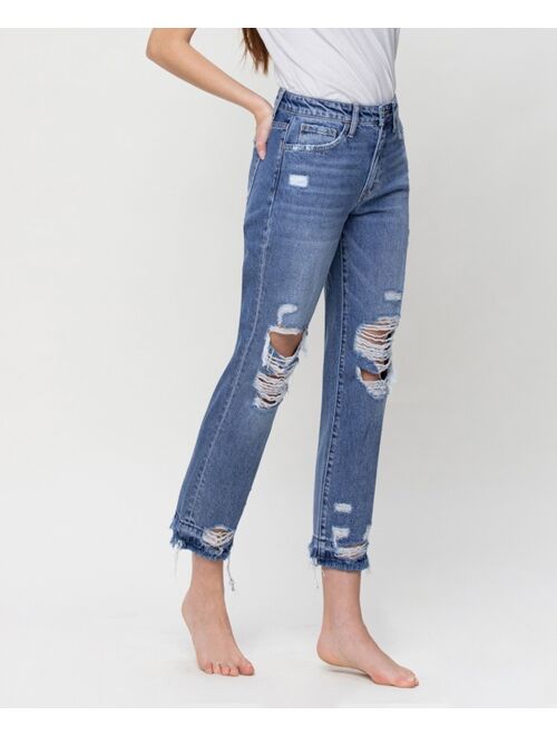 FLYING MONKEY Women's High Rise Released Hem Crop Straight Jeans