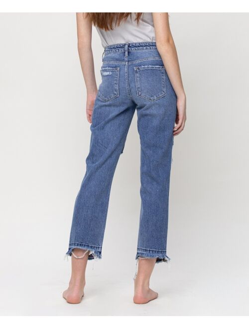 FLYING MONKEY Women's High Rise Released Hem Crop Straight Jeans