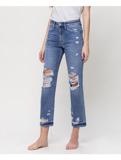 FLYING MONKEY Women's High Rise Released Hem Crop Straight Jeans