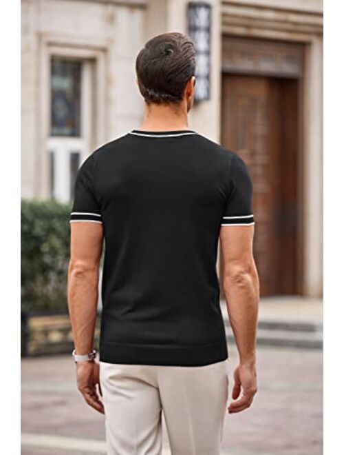 COOFANDY Men Knit Casual T Shirts Crewneck Short Sleeve Tops Slim Fit Tshirt Stretch Tee