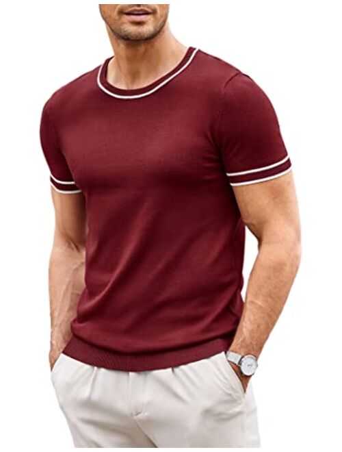 COOFANDY Men Knit Casual T Shirts Crewneck Short Sleeve Tops Slim Fit Tshirt Stretch Tee