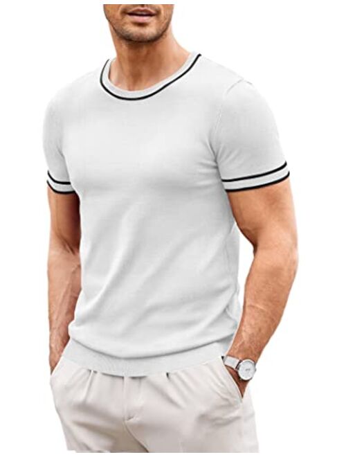 COOFANDY Men Knit Casual T Shirts Crewneck Short Sleeve Tops Slim Fit Tshirt Stretch Tee