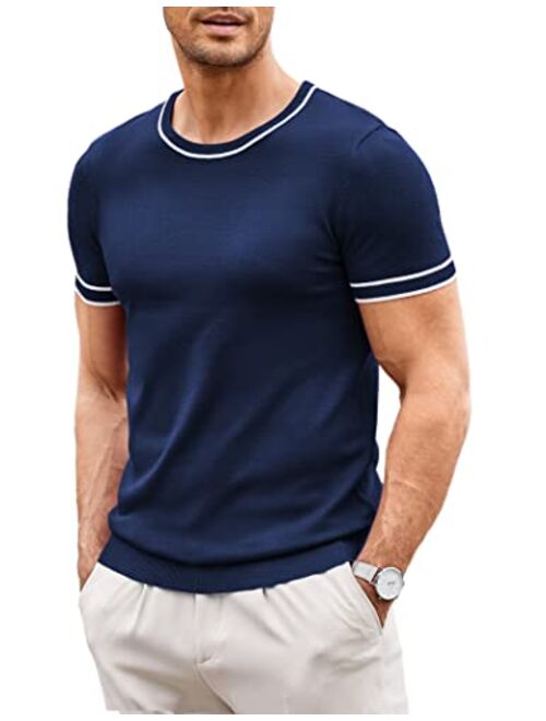 COOFANDY Men Knit Casual T Shirts Crewneck Short Sleeve Tops Slim Fit Tshirt Stretch Tee