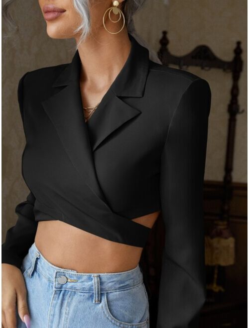 SHEIN BAE Lapel Neck Tie Back Wrap Blazer