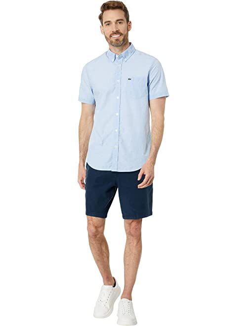 Lacoste Short Sleeve Gingham Button-Down Shirt with Front Pocket