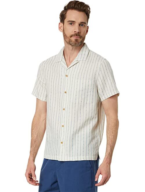 Lucky Brand Stripe Linen Short Sleeve Camp Collar Shirt