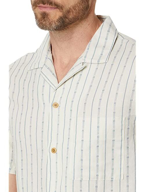 Lucky Brand Stripe Linen Short Sleeve Camp Collar Shirt