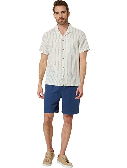 Lucky Brand Stripe Linen Short Sleeve Camp Collar Shirt