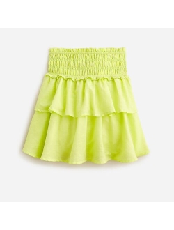 Girls' tiered smocked skirt in linen blend