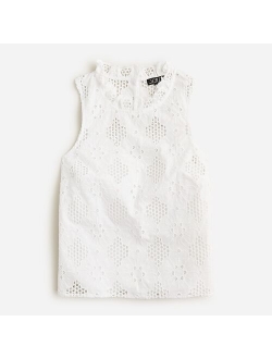 Sleeveless ruffle-trim top in eyelet