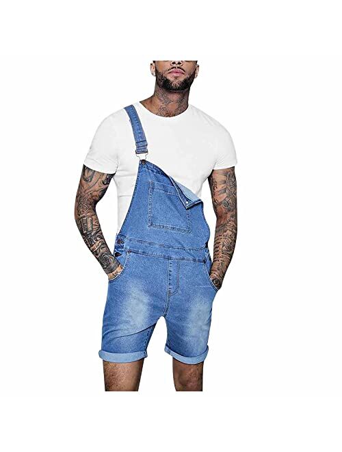 Generic Mens Shorts Mutil Pocket Jeans Overall Jumpsuit Streetwear Suspender Pants Shorts