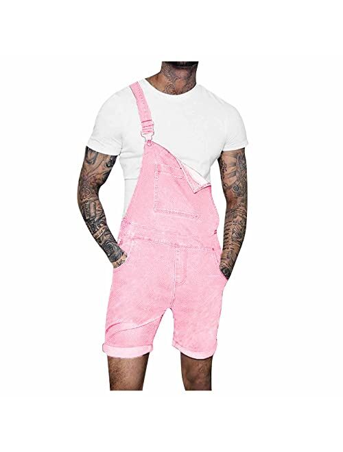 Generic Mens Shorts Mutil Pocket Jeans Overall Jumpsuit Streetwear Suspender Pants Shorts