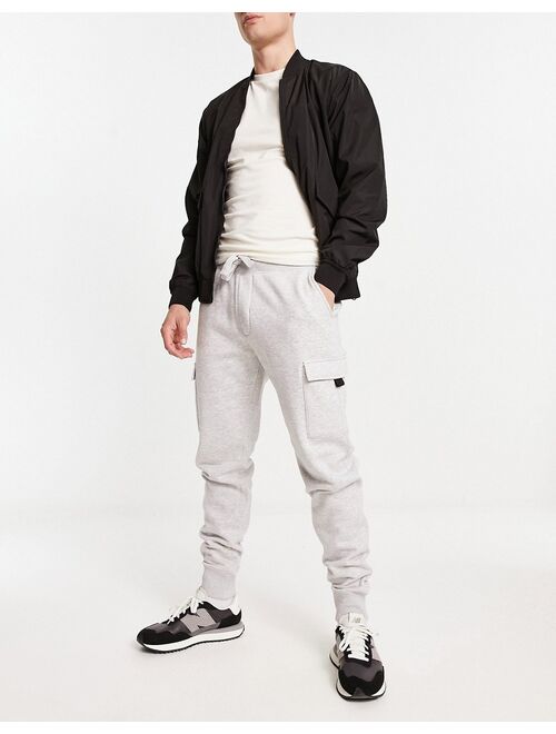 French Connection slim fit cargo sweatpants in light gray