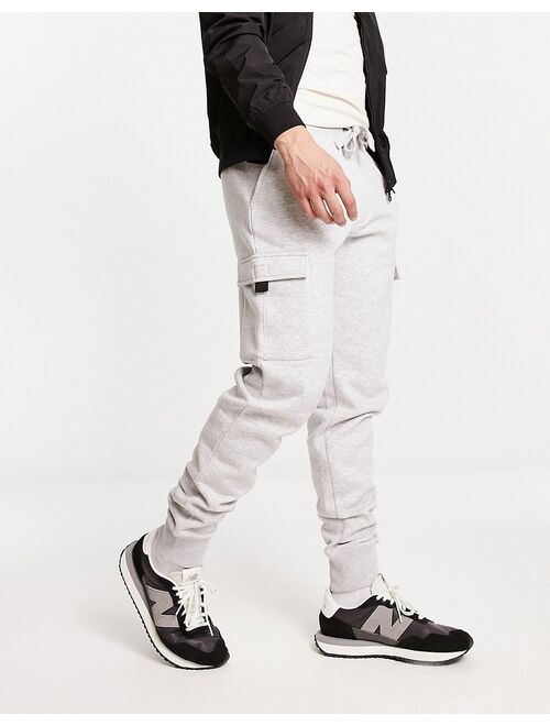 French Connection slim fit cargo sweatpants in light gray