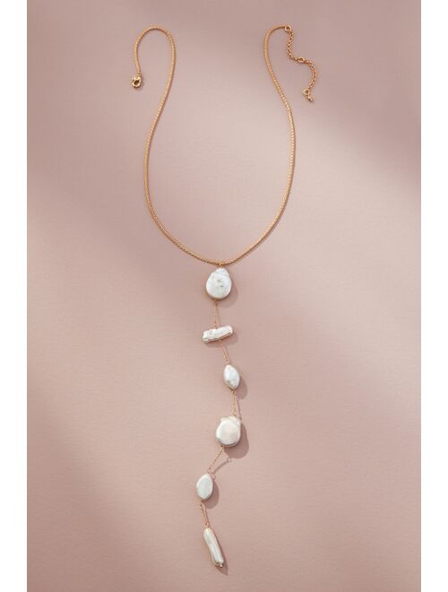 Anthropologie Pearl Chain Lariat Necklace