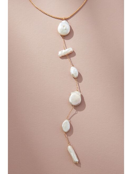 Anthropologie Pearl Chain Lariat Necklace