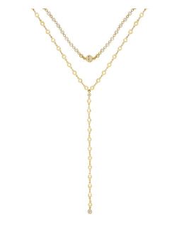 Cubic Zirconia and 18K Gold Plated Chain Lariat Necklace Set