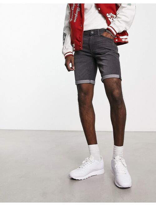 Only & Sons slim denim shorts in gray wash