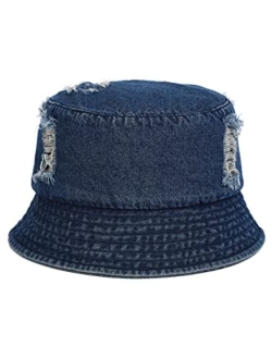 Rulala Fancy Women's Bucket Hat Washed Denim Sun Hat for Beach Summer Vacation Outdoors